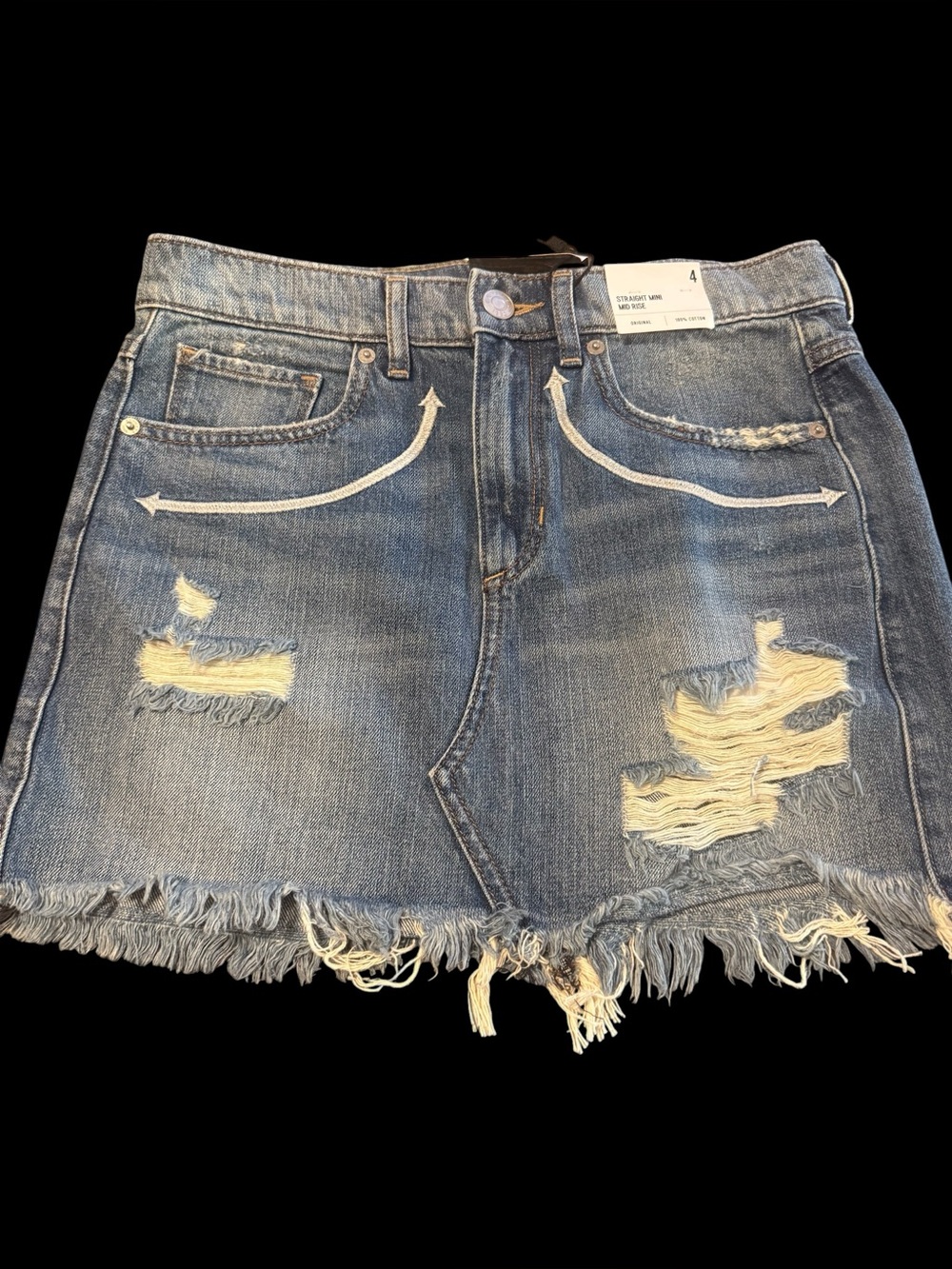 Express straight mini mid rise Denim Distressed Mini Skirt Sz 4 100% cotton